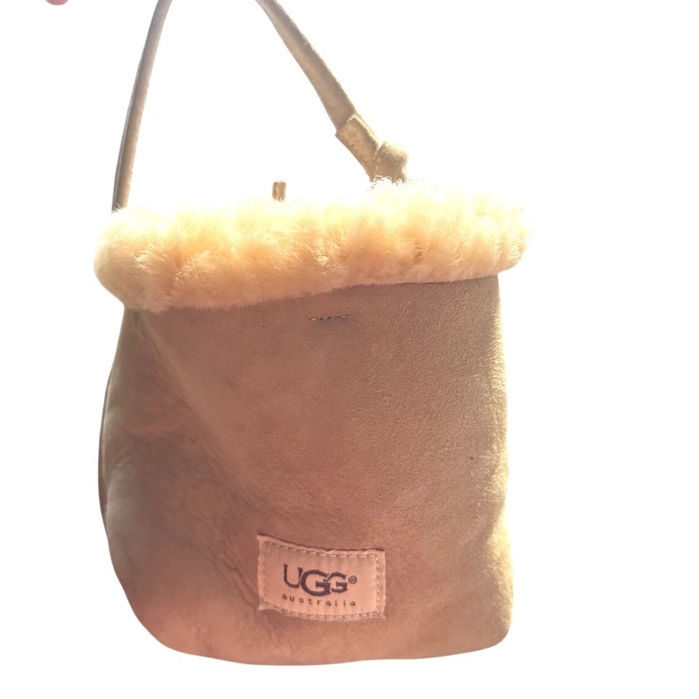 UGG Australia Chestnut Suede Shearling Bucket Bag Braided Strap Mini Handbag
